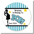 Ready To Pop Teal - Round Personalized Baby Shower Sticker Labels thumbnail