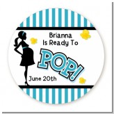 Ready To Pop Teal - Round Personalized Baby Shower Sticker Labels