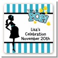 Ready To Pop Teal - Square Personalized Baby Shower Sticker Labels thumbnail