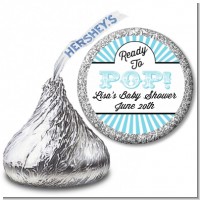 Ready To Pop Teal Stripes - Hershey Kiss Baby Shower Sticker Labels