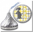 Ready To Pop Yellow and Gray Plaid - Hershey Kiss Baby Shower Sticker Labels thumbnail