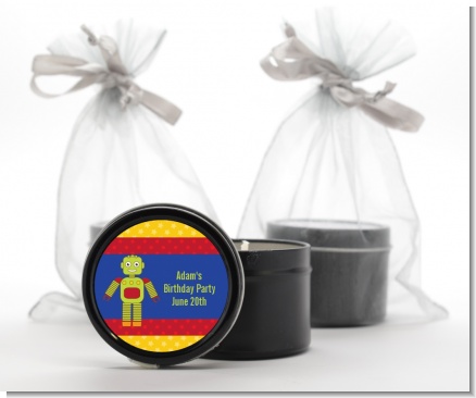Robot Party - Birthday Party Black Candle Tin Favors