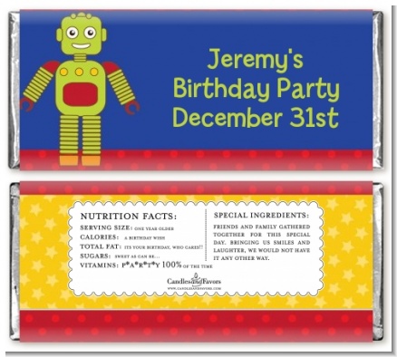 Robot Party - Personalized Birthday Party Candy Bar Wrappers
