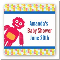 Robots - Square Personalized Baby Shower Sticker Labels