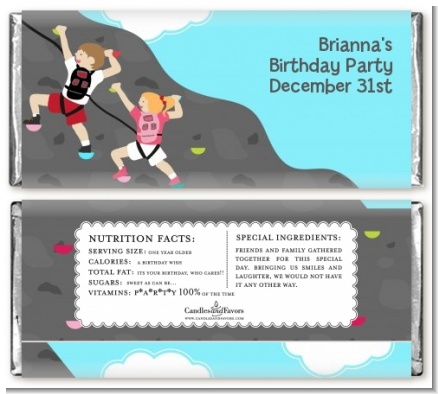 Rock Climbing - Personalized Birthday Party Candy Bar Wrappers