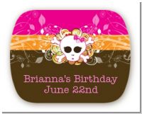 Rock Star Girl Skull - Personalized Birthday Party Rounded Corner Stickers