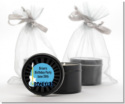 Rock Star Guitar Blue - Birthday Party Black Candle Tin Favors