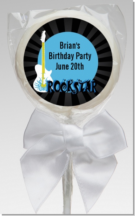 Rock Star Guitar Blue - Personalized Birthday Party Lollipop Favors