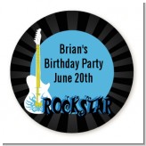 Rock Star Guitar Blue - Round Personalized Birthday Party Sticker Labels