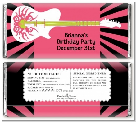 Rock Star Guitar Pink - Personalized Birthday Party Candy Bar Wrappers