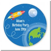 Rocket Ship - Round Personalized Birthday Party Sticker Labels