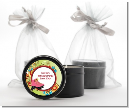 Roller Skating - Birthday Party Black Candle Tin Favors