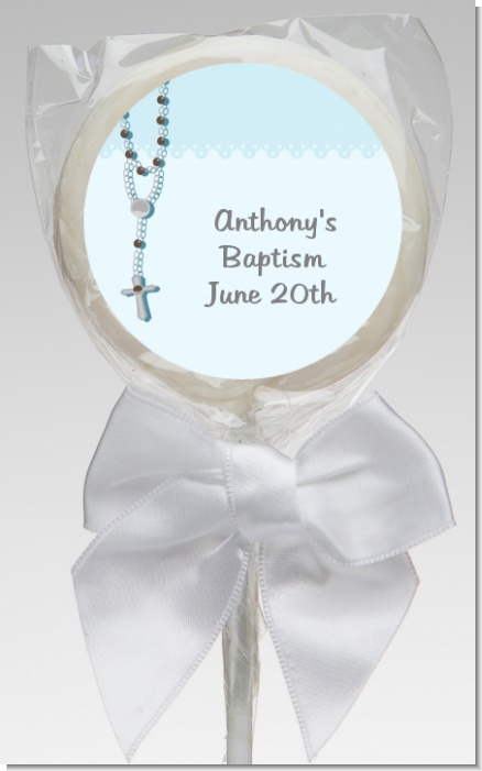 Rosary Beads Blue - Personalized Baptism / Christening Lollipop Favors