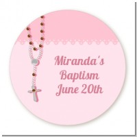 Rosary Beads Pink - Round Personalized Baptism / Christening Sticker Labels