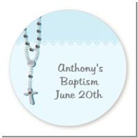 Rosary Beads Blue - Round Personalized Baptism / Christening Sticker Labels