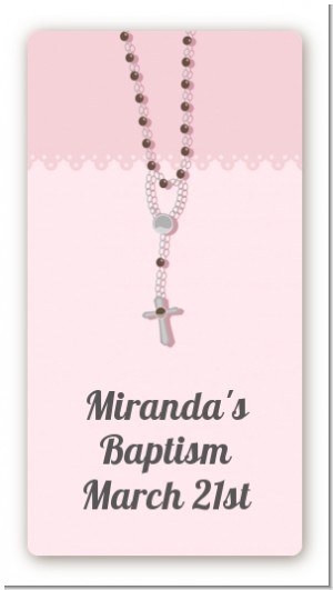 Rosary Beads Pink - Custom Rectangle Baptism / Christening Sticker/Labels