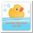 Rubber Ducky - Square Personalized Baby Shower Sticker Labels thumbnail