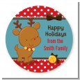 Rudolph the Reindeer - Round Personalized Christmas Sticker Labels thumbnail