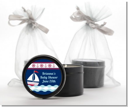 Sailboat Blue - Baby Shower Black Candle Tin Favors