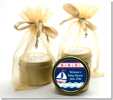 Sailboat Blue - Baby Shower Gold Tin Candle Favors