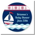 Sailboat Blue - Round Personalized Baby Shower Sticker Labels thumbnail