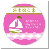 Sailboat Pink - Round Personalized Baby Shower Sticker Labels