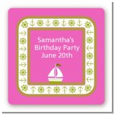 Sailboat Pink - Square Personalized Birthday Party Sticker Labels