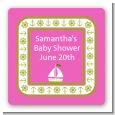 Sailboat Pink - Square Personalized Baby Shower Sticker Labels thumbnail