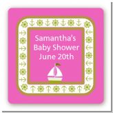 Sailboat Pink - Square Personalized Baby Shower Sticker Labels