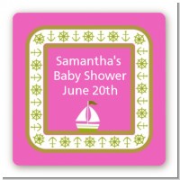 Sailboat Pink - Square Personalized Baby Shower Sticker Labels