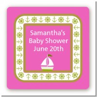 Sailboat Pink - Square Personalized Baby Shower Sticker Labels