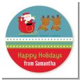 Santa And His Reindeer - Round Personalized Christmas Sticker Labels thumbnail