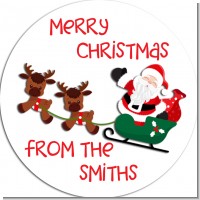 Santa and his Reindeers - Round Personalized Christmas Sticker Labels
