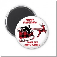 Santa Sleigh Red Plaid - Personalized Christmas Magnet Favors