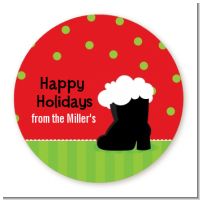 Santa's Boot - Round Personalized Christmas Sticker Labels