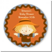 Scarecrow Fall Theme - Round Personalized Baby Shower Sticker Labels