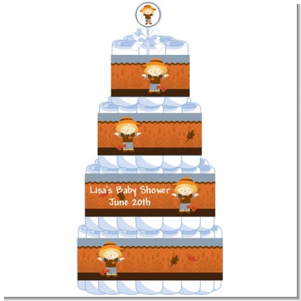 Scarecrow Fall Theme - Personalized Baby Shower Diaper Cake 4 Tier