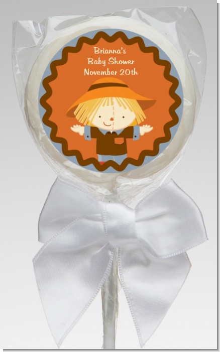 Scarecrow Fall Theme - Personalized Baby Shower Lollipop Favors