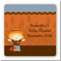 Scarecrow Fall Theme - Square Personalized Baby Shower Sticker Labels