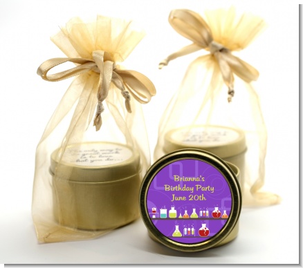 Science Lab - Birthday Party Gold Tin Candle Favors