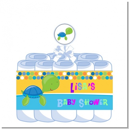 Sea Turtle Boy - Personalized Baby Shower Diaper Cake 1 Tier