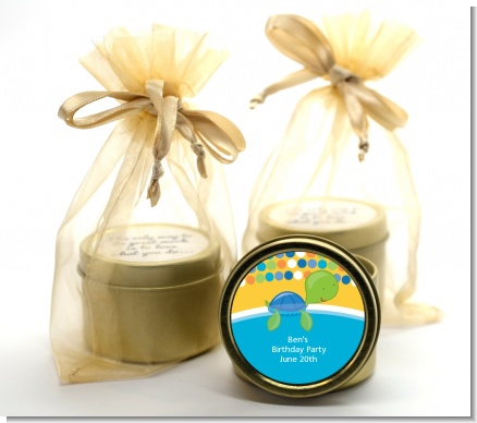 Sea Turtle Boy - Birthday Party Gold Tin Candle Favors