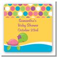 Sea Turtle Girl - Square Personalized Baby Shower Sticker Labels thumbnail