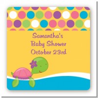 Sea Turtle Girl - Square Personalized Baby Shower Sticker Labels