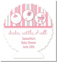 Shake, Rattle & Roll Pink - Personalized Baby Shower Centerpiece Stand