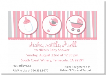 Shake, Rattle & Roll Pink - Baby Shower Petite Invitations