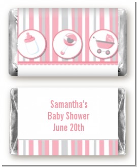 Shake, Rattle & Roll Pink - Personalized Baby Shower Mini Candy Bar Wrappers