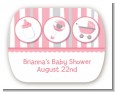 Shake, Rattle & Roll Pink - Personalized Baby Shower Rounded Corner Stickers thumbnail