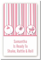 Shake, Rattle & Roll Pink - Custom Large Rectangle Baby Shower Sticker/Labels