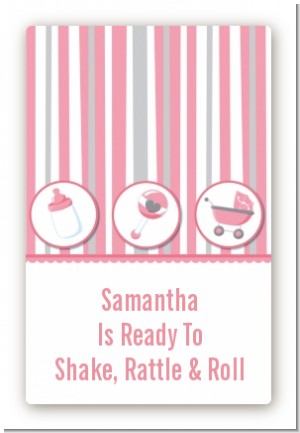 Shake, Rattle & Roll Pink - Custom Large Rectangle Baby Shower Sticker/Labels